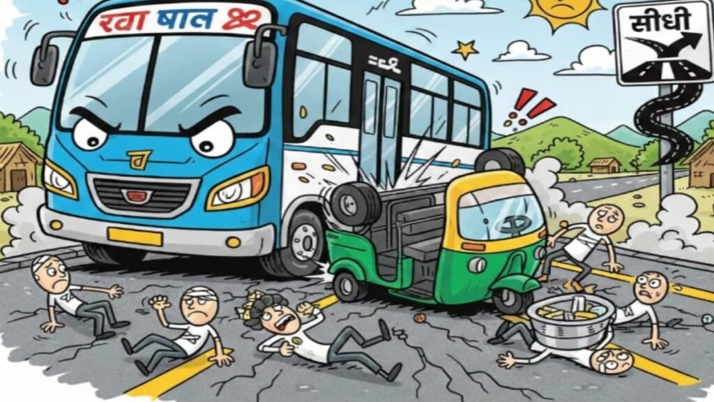 Sidhi news: सीधी में भीषण सड़क हादसा: प्रधान बस की टक्कर से ऑटो पलटा, 7 लोग गंभीर रूप से घायल — मासूम का टूटा पैर, चालक बस लेकर फरार 5 IMG 20251124 WA0006 News E 7 Live