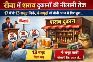 रीवा में शराब दुकानों की नीलामी तेज17 में से 13 समूह बिके, 4 समूहों की बोली आज से फिर शुरू
