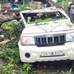 तेज आंधी का कहर,आम का विशाल पेड़ गिरा, बोलेरो-बाइक चकनाचूर, मासूम समेत तीन की जान बची